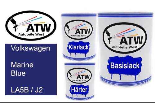 Volkswagen, Marine Blue, LA5B / J2: 1L Lackdose + 1L Klarlack + 500ml Härter - Set, von ATW Autoteile West.